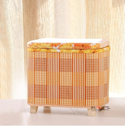 Eco-Friendly Bamboo Woven Storage Stool Wooden Multi-Functional Organizer Box Sofa Bench for Hallway Balcony Shoe Footrest