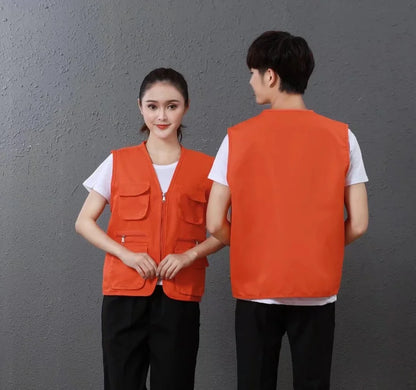 Customized multi-pocket vest work clothes with logo printing for supermarkets, educational institutions, catering, and photograp