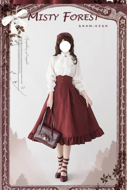 Autumn Winter Clothing Set Ladies Elegant Long Sleeve White Shirt Blouses Retro Vest with Fishbone Skirt Lolita 3 Piece Outfits