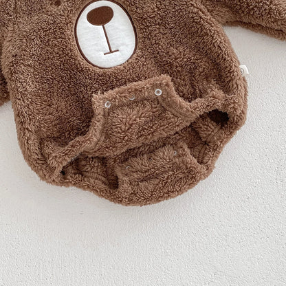 Baby Hooded Romper Bear Ears Cute Plush Baby Clothes Winter 0-2 Years Old Korean version Baby Clothes Baby Romper