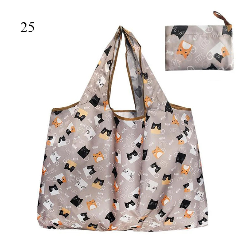 Eco-Friendly Printing Foldable Shopping Bag Tote Folding Pouch Handbags Convenient Large-capacity Thick For Travel Grocery Bag