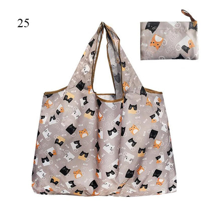Eco-Friendly Printing Foldable Shopping Bag Tote Folding Pouch Handbags Convenient Large-capacity Thick For Travel Grocery Bag
