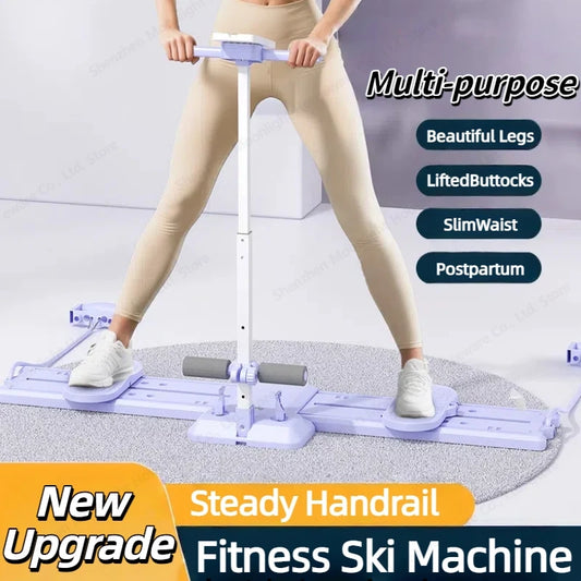 Fitness Ski Machine With Handle& Pull Rope Foldable Simulated Ski Trainer Pelvic Floor Muscle Strengthener For Full Body Workout