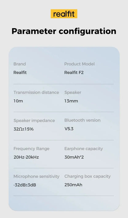 Realfit F2 Bluetooth Earphone Excellent HIFI Quality TWS Wireless Earbuds Wholesale for realme xiaomi