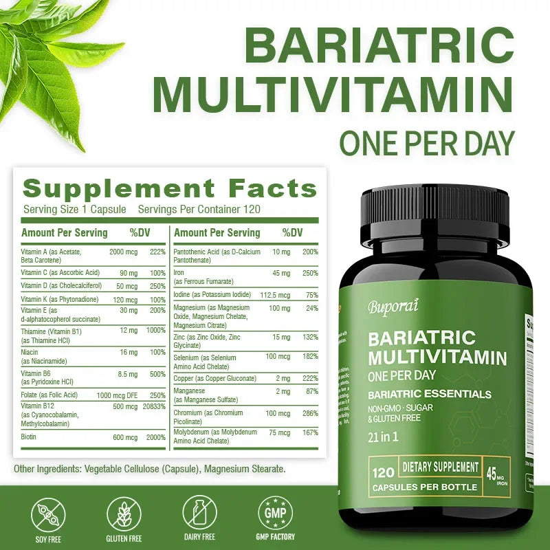 Bariatric Multivitamin Supplement - Contains 21 Vitamins and Minerals To Promote Overall Health and Maintain Energy Levels