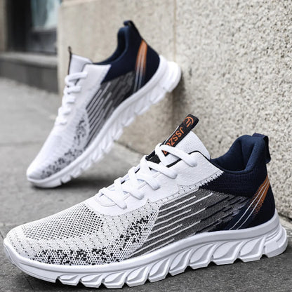 Sneakers 2025 new men's shoes trend foreign trade flying woven lace-up running shoes breathable Korean version of tide shoes