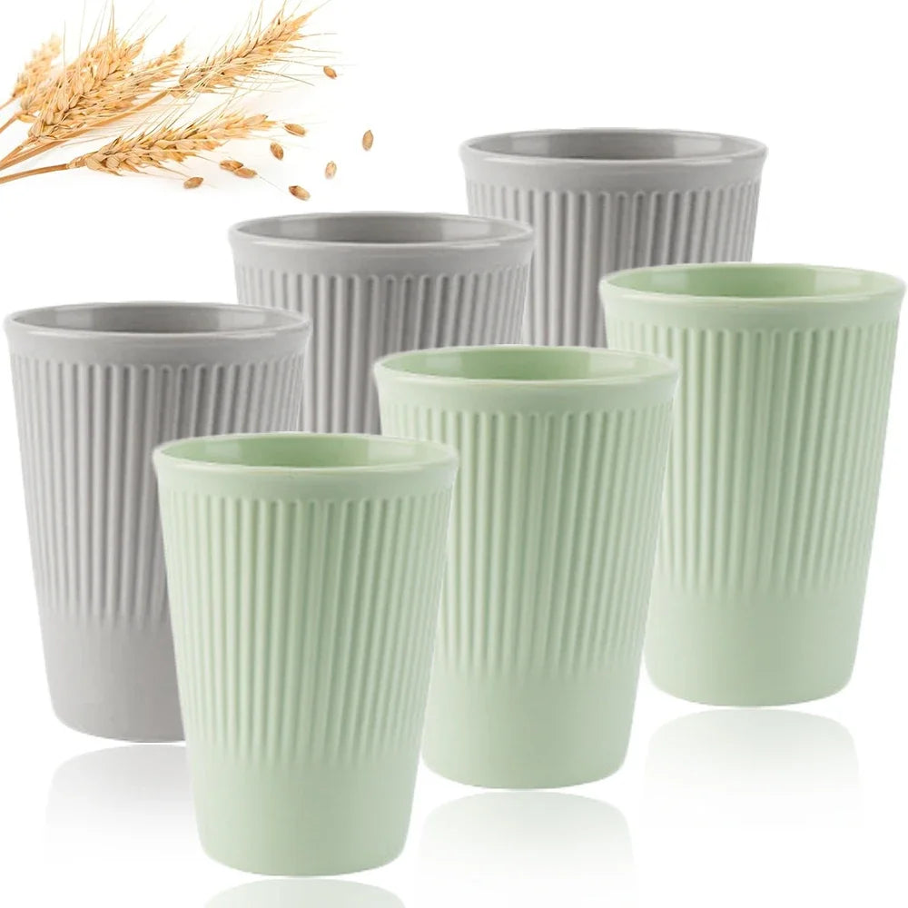 Eco-Friendly Wheat Straw 6Pcs/Set Unbreakable Multi-Purpose Drinking Cups Biodegradable Round Toothbrush Cup BPA-Free