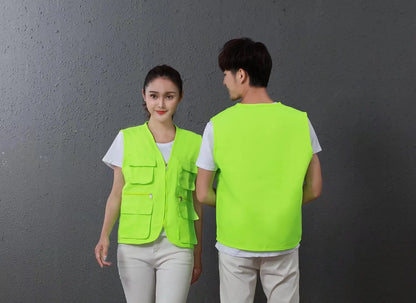 Customized multi-pocket vest work clothes with logo printing for supermarkets, educational institutions, catering, and photograp