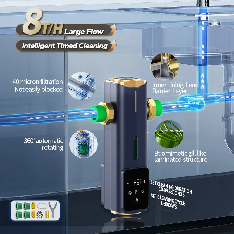 BORVA 8000L/H Smart Home Central Bionic Water Purification Pre-Filter with Automatic Timed Self-Cleaning and High Flow Rate