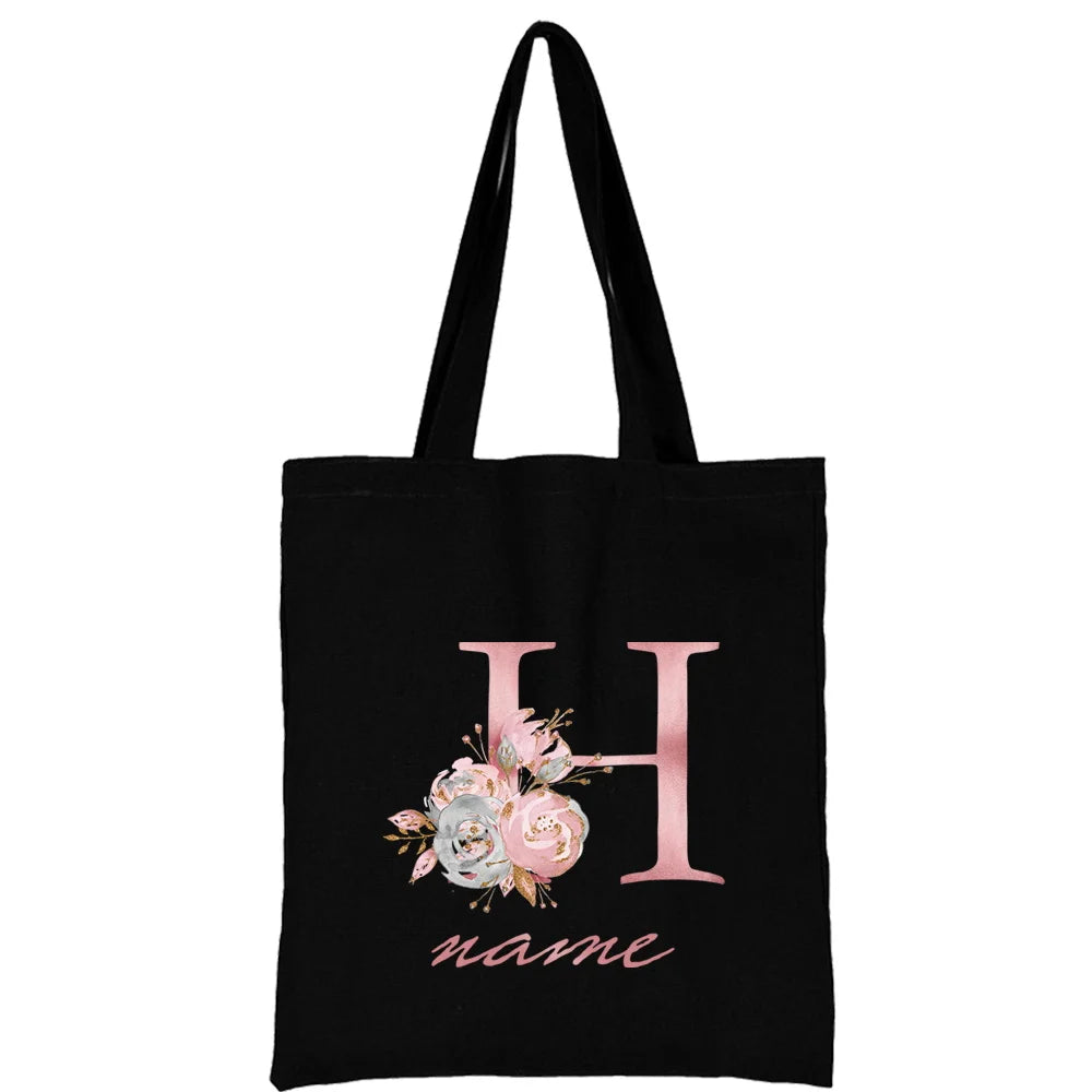 Custom Free Name Canvas Bags Women Shoulder Bag Handbags Pink Letter Beach Bags Tote Casual Woman Grocery Eco Shopping Bag