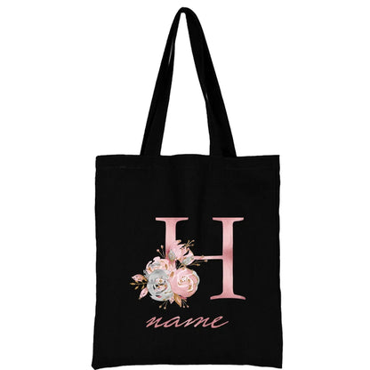 Custom Free Name Canvas Bags Women Shoulder Bag Handbags Pink Letter Beach Bags Tote Casual Woman Grocery Eco Shopping Bag