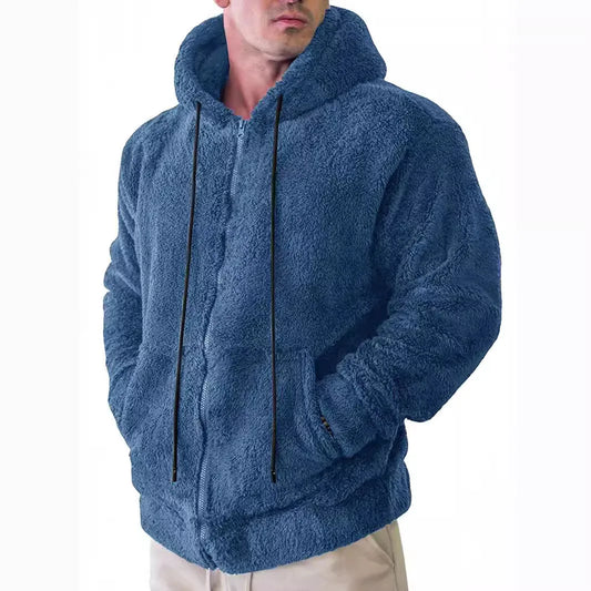 7 Color Option Men Fleece Hoodie Coats Autumn Winter Tie Collar Pocket Soft Flurry Fleece Zip Up Sweatshirt FYY-90090