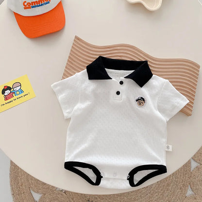 Baby Striped Hoodie for Boys Aged 0-2 in Summer, Stylish Teddy Bear Jumpsuit for Newborns, Trendy Fart Bag Outfit