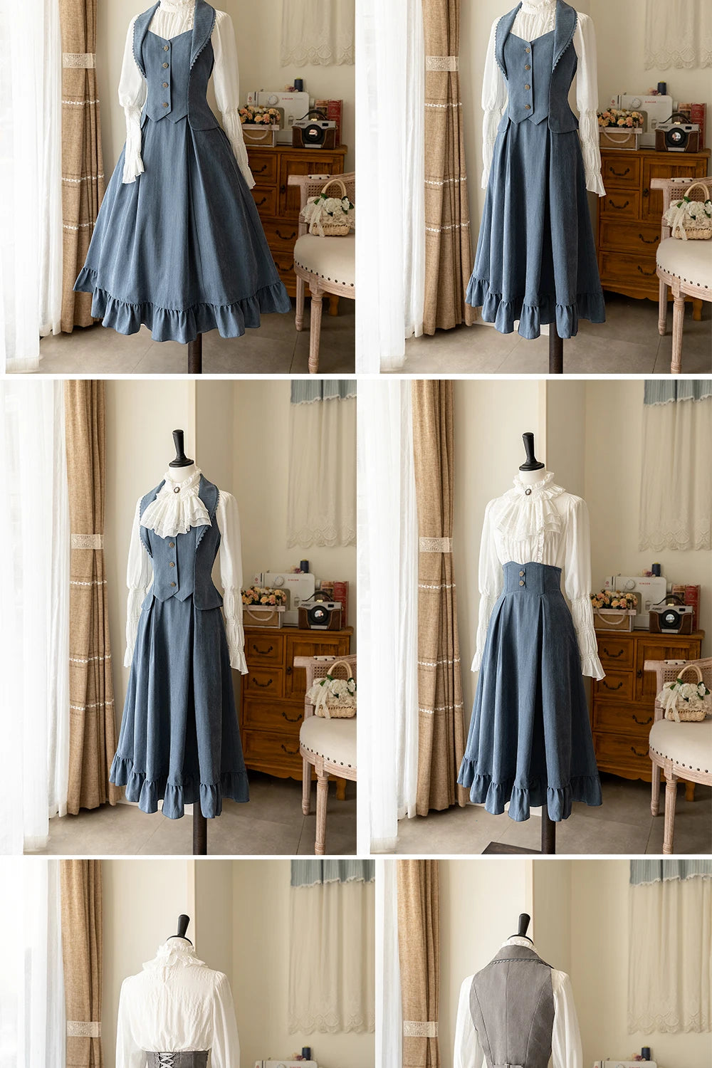 Autumn Winter Clothing Set Ladies Elegant Long Sleeve White Shirt Blouses Retro Vest with Fishbone Skirt Lolita 3 Piece Outfits