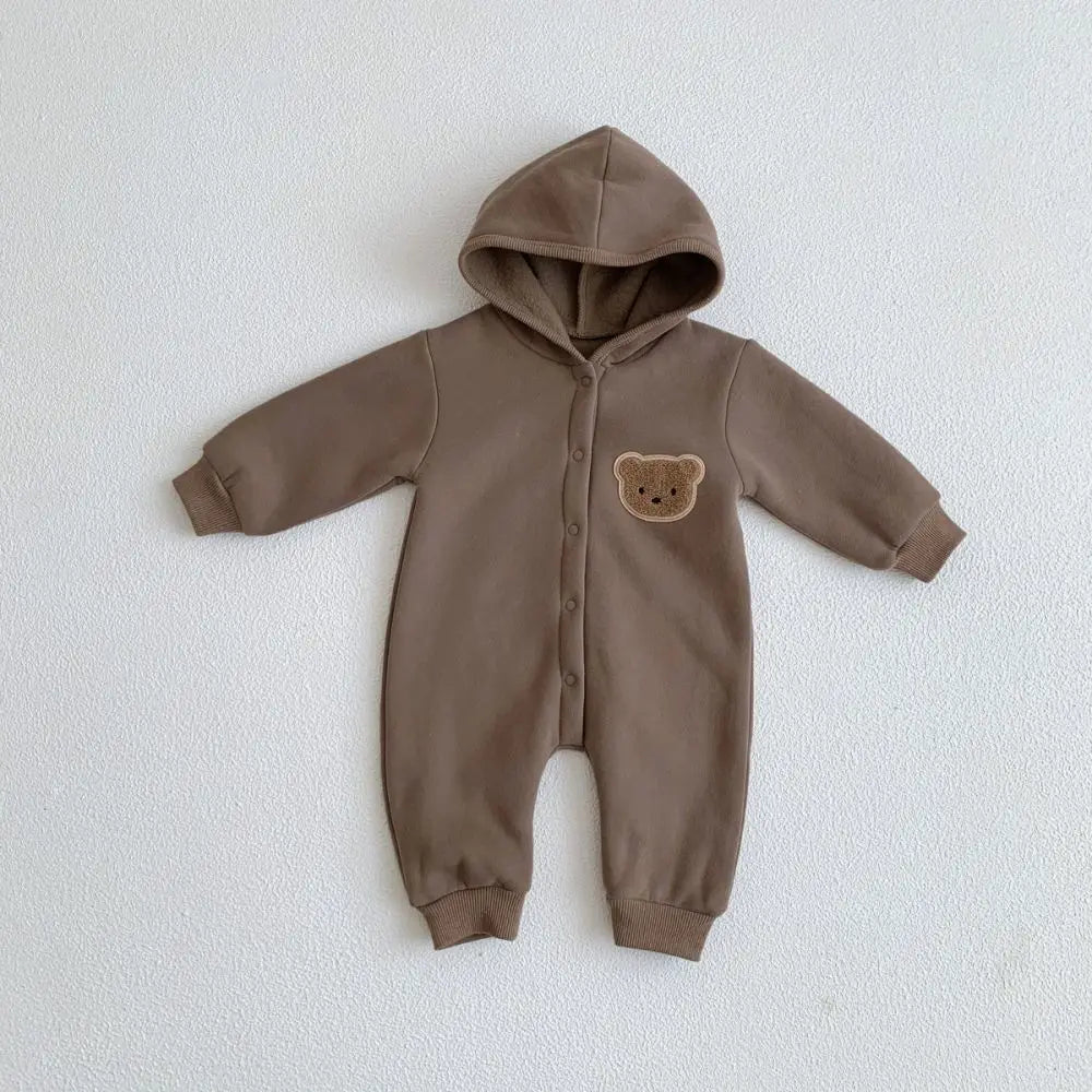 2023 Winter Warm Newborn Baby Clothes Boys Cotton Babies Romper Cartoon Bear Long Sleeve Hooded Girl Bodysuit for 0-24M Clothing