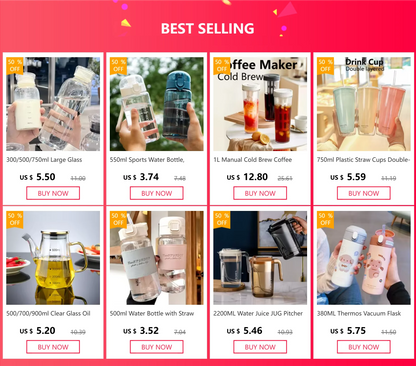 300-1000ML Glass Water Bottle Large Capacity Multi-function Creative Simple Milk Cup Portable Transparent Outdoor Sports Bottle