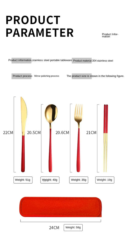 Eco Friendly 304 Dinnerware Set, Portable Cutlery Sets with Case, Kitchen Accessories, Gold Knife Fork Spoon Silverware Sets