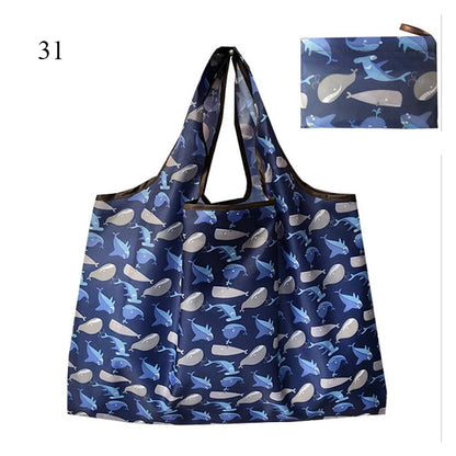 Eco-Friendly Printing Foldable Shopping Bag Tote Folding Pouch Handbags Convenient Large-capacity Thick For Travel Grocery Bag