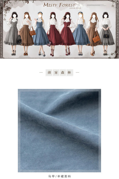 Autumn Winter Clothing Set Ladies Elegant Long Sleeve White Shirt Blouses Retro Vest with Fishbone Skirt Lolita 3 Piece Outfits