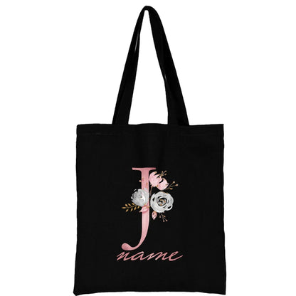 Custom Free Name Canvas Bags Women Shoulder Bag Handbags Pink Letter Beach Bags Tote Casual Woman Grocery Eco Shopping Bag