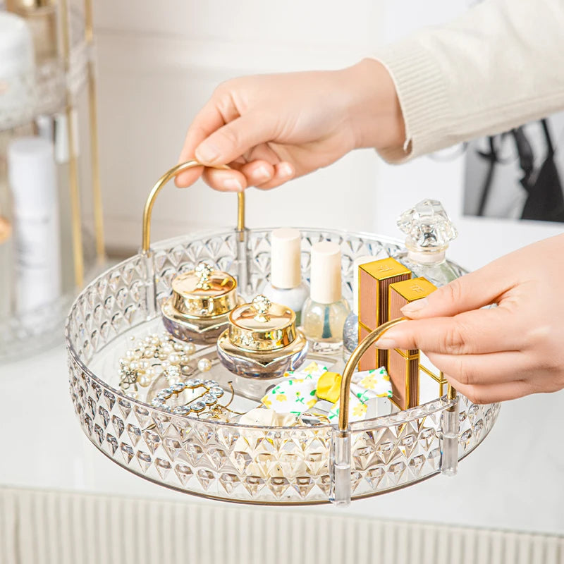 360° Rotating Cosmetic Organizer 3 Tier Transparent Diamond Pattern Cosmetic Rack Bathroom Cosmetic Vanity Organizer Countertop