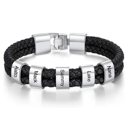 Custom Name Bracelets for Men Personalized Leather Bracelet with 1-5 Family Names Customized Gifts Jewelry for Dad Husband Son