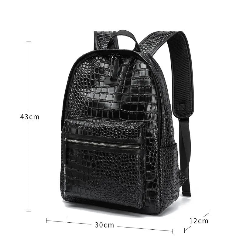 Fashion Backpack Men Luxury Alligator PU Leather Backpacks for Men Laptop Bags Large Capacity Travel Backpacks Student Schoolbag