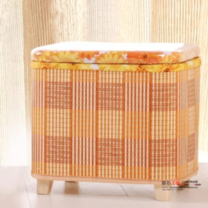 Eco-Friendly Bamboo Woven Storage Stool Wooden Multi-Functional Organizer Box Sofa Bench for Hallway Balcony Shoe Footrest