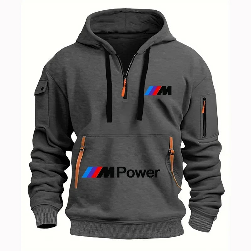 2025 BMW New Model Printed Men's Hooded Fashion Casual Sportswear Sweater Men's Trendy Leisure Sports with Zipper Pockets