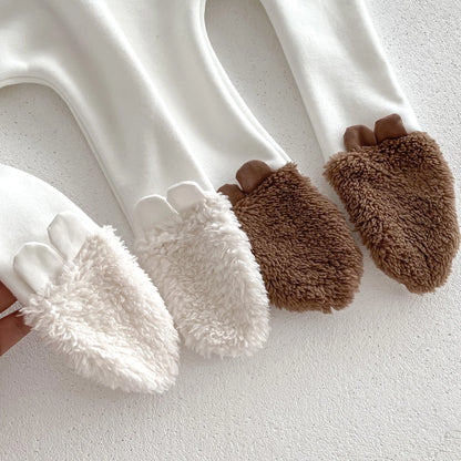 Baby Hooded Romper Bear Ears Cute Plush Baby Clothes Winter 0-2 Years Old Korean version Baby Clothes Baby Romper