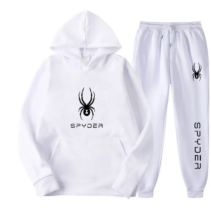 .A casual sports outfit consisting of a long-sleeved hooded t-shirt and elastic-waist pants.