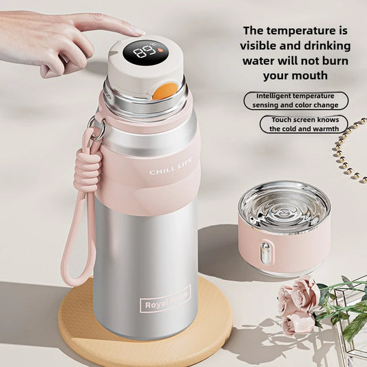 Smart Insulated Water Bottle for Women 500ml 316L Stainless Steel Thermal Cup Leakproof Direct Sip Temperature Display