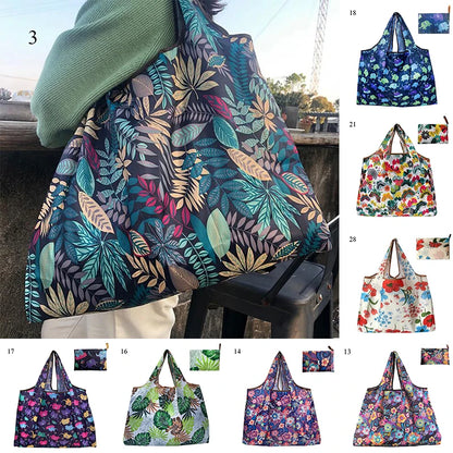 Eco-Friendly Printing Foldable Shopping Bag Tote Folding Pouch Handbags Convenient Large-capacity Thick For Travel Grocery Bag