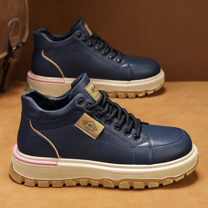 Men's Boots High Top Boots Mens Skateboard Shoes Anti Slip Man Sneakers Thick Bottom Lace Up Ankle Boots for Men Walking Shoes