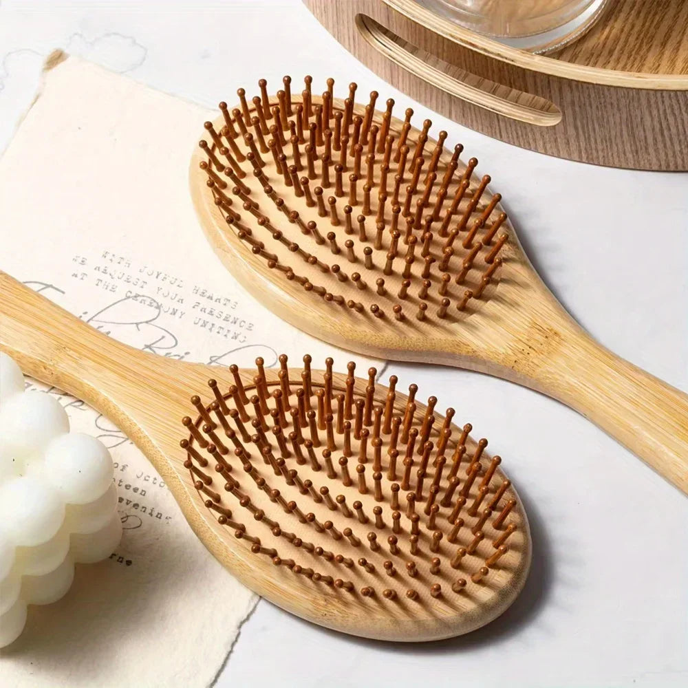 Eco-friendly Bamboo Hair Comb Natural Wooden Anti-Static Detangling Comb Scalp Massage Cushion Hair Styling Tool Unisex