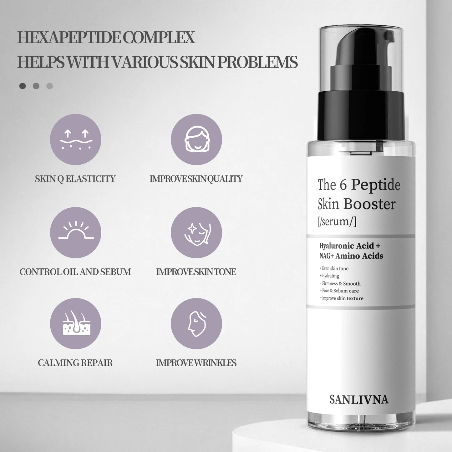 6 Peptide Skin Collagen Serum, Face Niacinamide and Hyaluronic Acid Moisturizing Face Serum for All Skin Types, Skincare