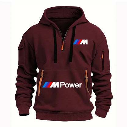 2025 BMW New Model Printed Men's Hooded Fashion Casual Sportswear Sweater Men's Trendy Leisure Sports with Zipper Pockets
