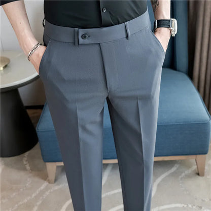 Stretch Solid Color Men's Trousers, Suitable for Business Casual, Parties, Formal Events, and Ankle-length Slim Pants.28-40