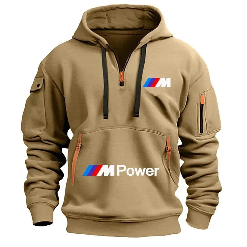2025 BMW New Model Printed Men's Hooded Fashion Casual Sportswear Sweater Men's Trendy Leisure Sports with Zipper Pockets