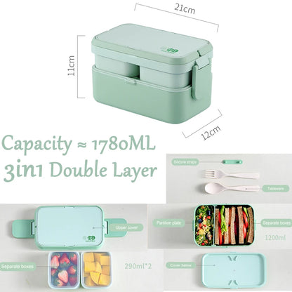 Eco-Friendly Bamboo Fiber Lunch Box Microwave Leakproof Bento Container for School/Office/Picnic Portable Food Storage Container