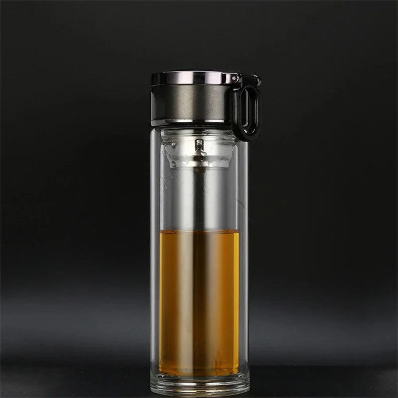 Smart Double Wall Glass Water Bottle With Filter Touch Display Stainless Steel Strainer Clear Drinking Tea Bottle With Handle