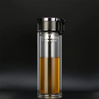 Smart Double Wall Glass Water Bottle With Filter Touch Display Stainless Steel Strainer Clear Drinking Tea Bottle With Handle