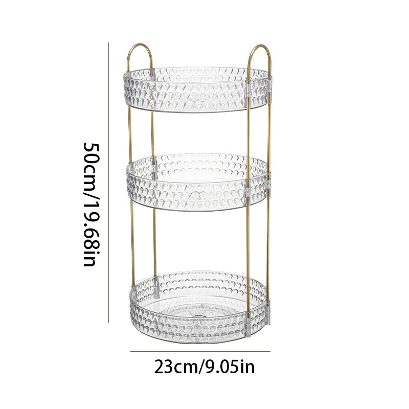 360° Rotating Cosmetic Organizer 3 Tier Transparent Diamond Pattern Cosmetic Rack Bathroom Cosmetic Vanity Organizer Countertop