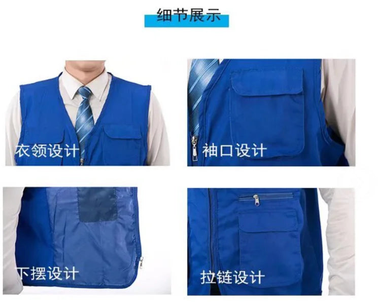 Customized multi-pocket vest work clothes with logo printing for supermarkets, educational institutions, catering, and photograp