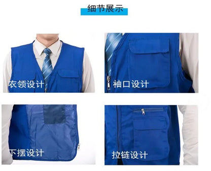 Customized multi-pocket vest work clothes with logo printing for supermarkets, educational institutions, catering, and photograp