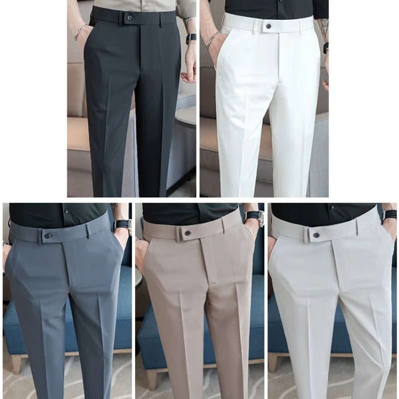 Stretch Solid Color Men's Trousers, Suitable for Business Casual, Parties, Formal Events, and Ankle-length Slim Pants.28-40
