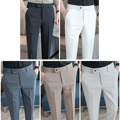 Stretch Solid Color Men's Trousers, Suitable for Business Casual, Parties, Formal Events, and Ankle-length Slim Pants.28-40