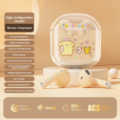 EBL19 Tws Wireless Bluetooth Headset Transparent Case Cute Hello Kitty Design Stereo Sound Earphones for All Smartphones