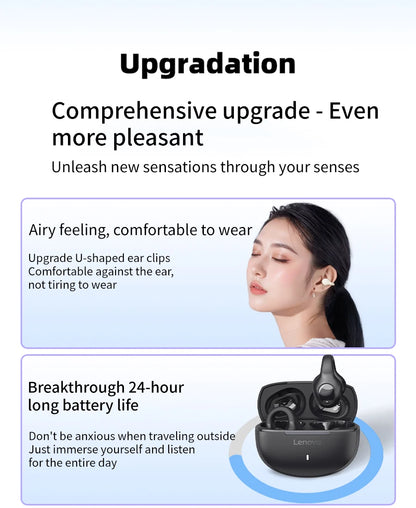 Lenovo Wireless Sport Earbuds Active Noise Cancelling Clip on Comfortable Headphones with Long Battery Life Hi-Fi Sound Bt 5.4