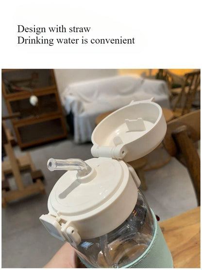 500ml Creative Water Bottle with Straw Portable Plastic Pop-Up Cover Water Cup for School Kids Leak-Proof Cute Drinking Bottle